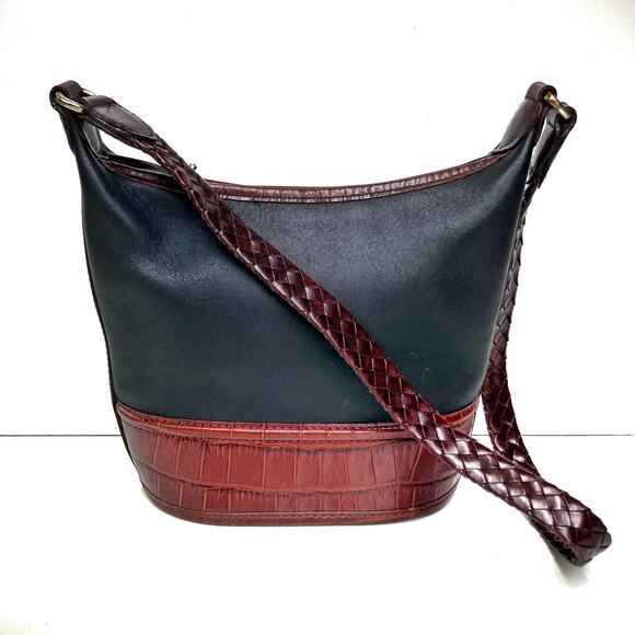 Vintage Brighton Mini Bucket Bag | Croc Trim Leather | 90s Fall Capsule Staple - Picture 1 of 16